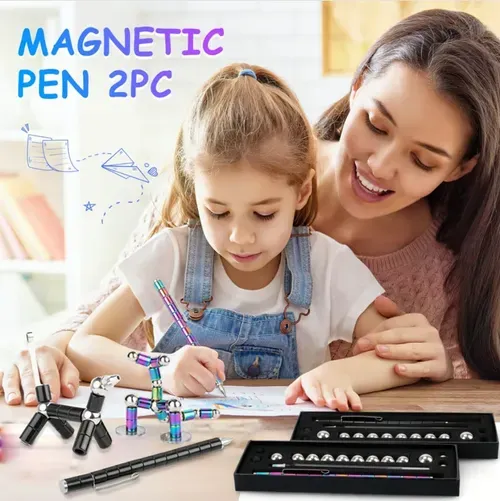 🤣🖊️Stylo magnétique Fidget (14 anneaux magnétiques, 5 recharges, 30 billes, 2 têtes de condensateur)