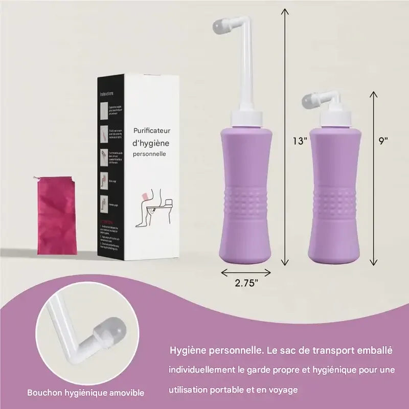 Flacon périnéal 500 ml (5 modèles) pour le post-partum, bidet portable, flacon périnéal indispensable après l'accouchement, flacon périnéal inversé pour la récupération post-partum, soins post-partum avec sac de transport, cadeau doux quotidien en silicone et plastique nettoyant pour maman