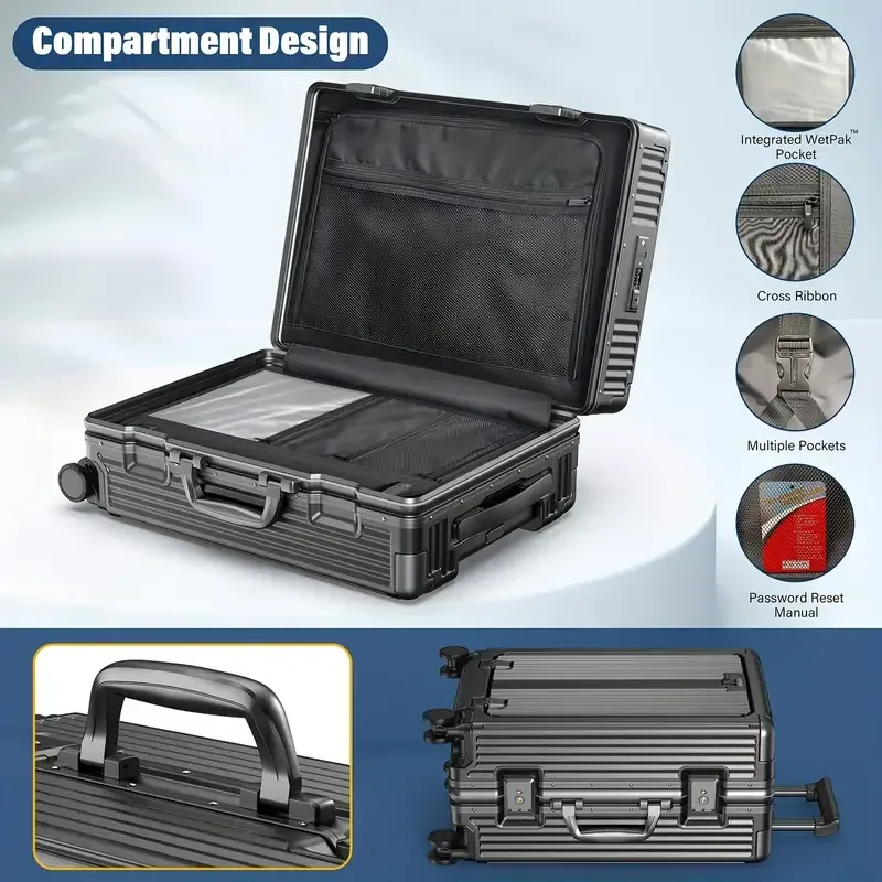 Valise à roulettes rigide de qualité supérieure de 24 pouces - Cadre en aluminium robuste, serrure à combinaison, coque en ABS durable, roulettes à roulement doux et poignée télescopique en aluminium.