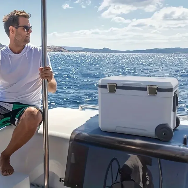 1pc Chariot extérieur de 11,89 gallons avec boîte isotherme à roulettes, boîte de stockage de nourriture fraîche de camping Support de voiture et support de bateau Réfrigérateur alimentaire de grande capacité