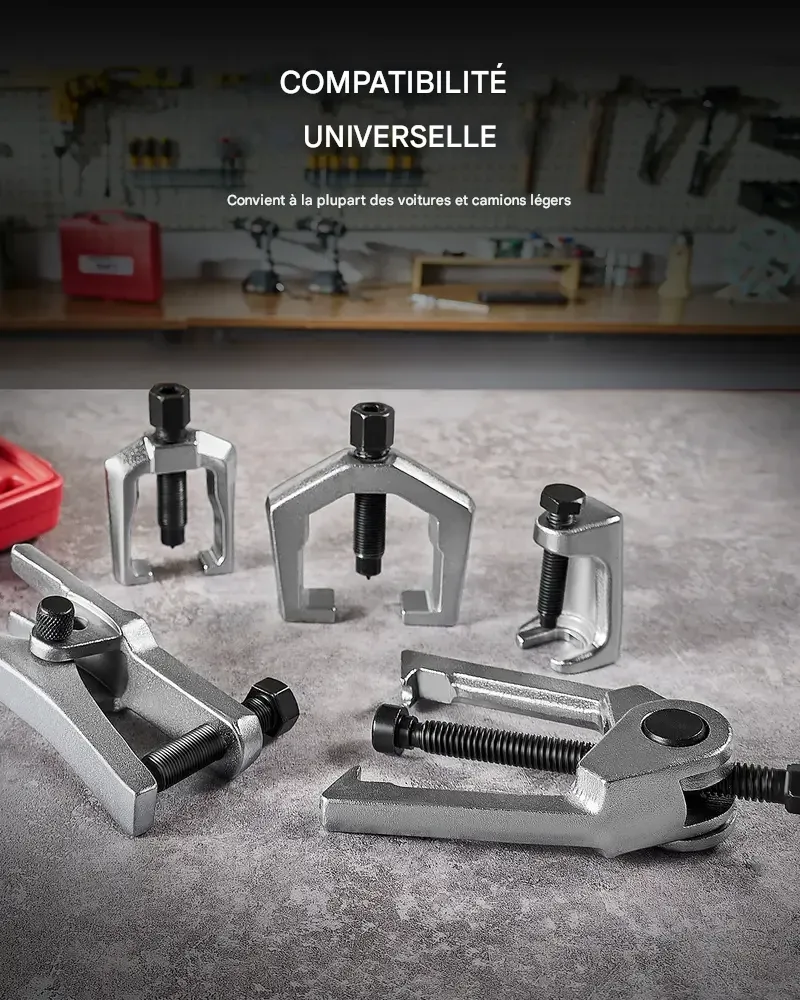 Kit d'outils multifonctions OMT 5 en 1 : séparateur de rotules robuste, extracteur de bras Pitman, kit d'outils pour embouts de biellette de direction, kit de démontage de séparateur. Idéal pour l'entretien du train avant, comme cadeau pour homme, pour la réparation automobile à domicile ou comme boîte à outils pour l'entretien automobile.