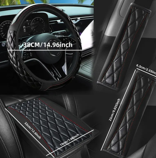 Coussin d'accoudoir et housses d'épaule pour ceinture de sécurité en cuir PU surpiqué — Accessoires d'intérieur automobile