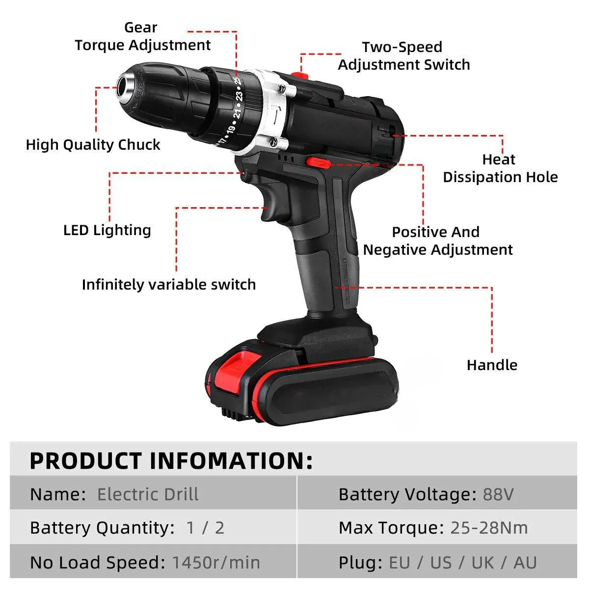Perceuse à percussion électrique avec 2 batteries