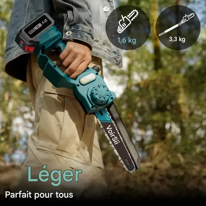Scie à perche sans fil 2 en 1 SeeSii Power de 20 cm (8 pouces) pour l'élagage d'arbres, avec 2 batteries de 4,0 Ah, tronçonneuse avec rallonge, coupe-branches P8 Ace CS300Pro-APS61 CH800B