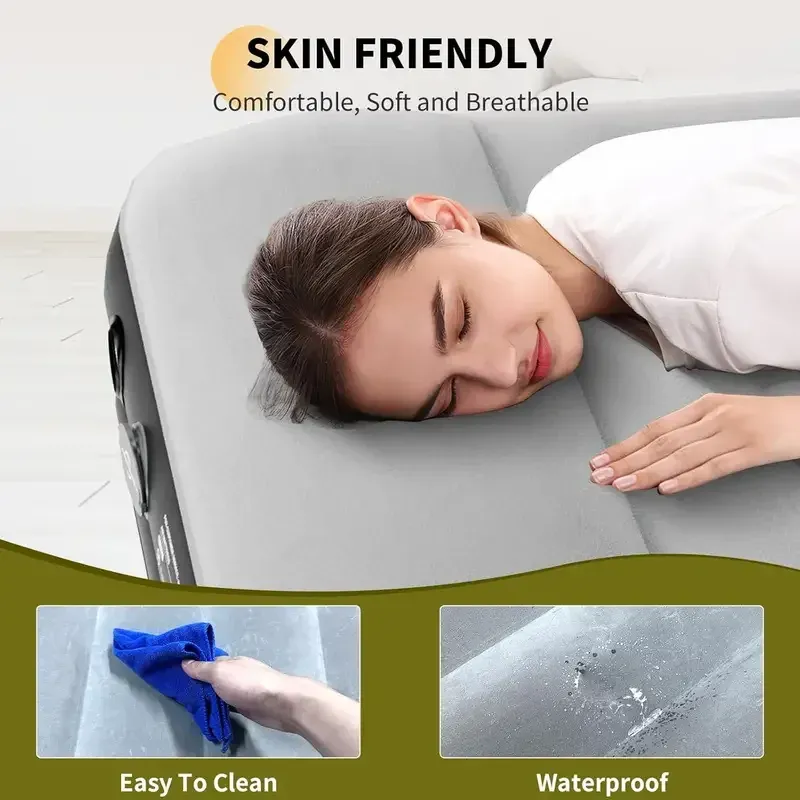 Matelas pneumatique Queen avec pompe intégrée, matelas pneumatique pour camping, maison et invités, gonflage et dégonflage rapides et faciles, lit gonflable double, coussin de voyage (noir)