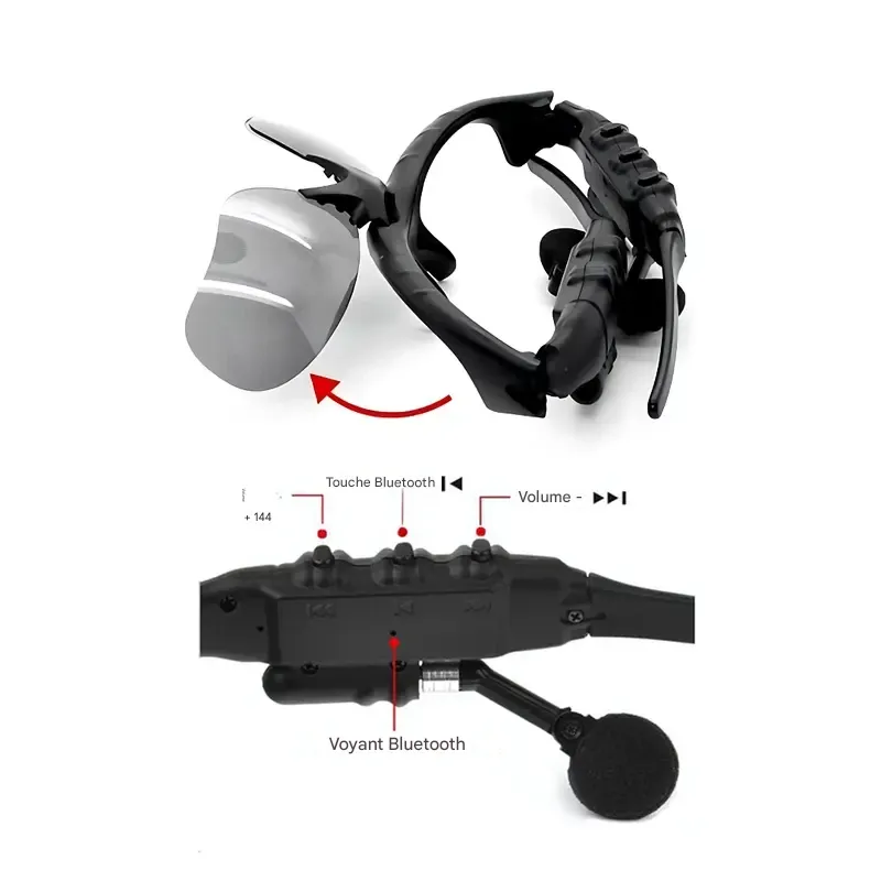 Lunettes de soleil intelligentes audio sans fil – Lunettes de sport Bluetooth avec écouteurs intégrés, verres teintés relevables, appels et musique mains libres, taille ajustable pour hommes et femmes (noir-bleu-jaune)