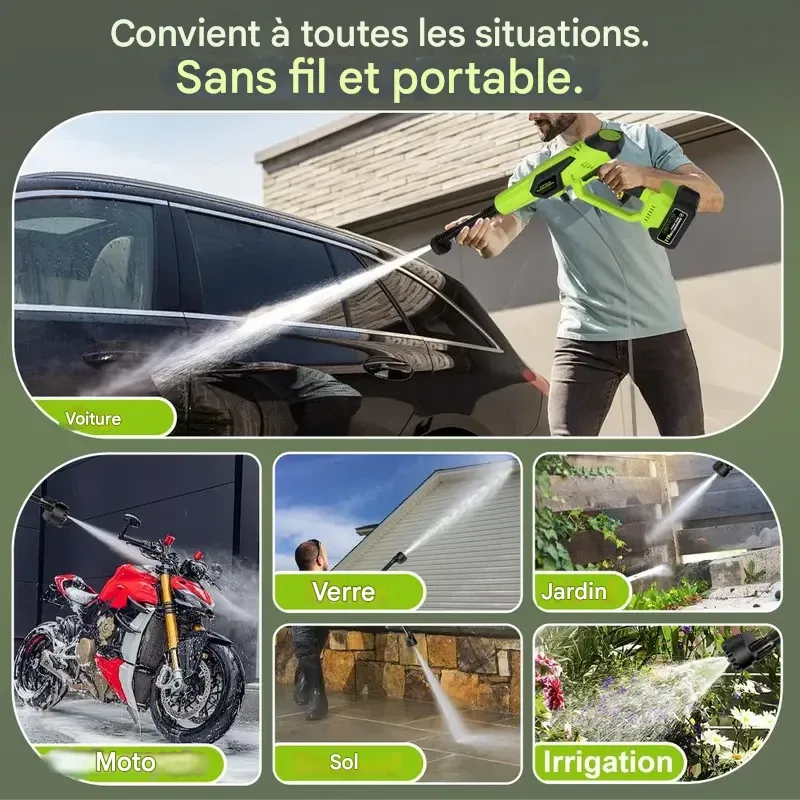 Nettoyeur haute pression portable sans fil, nettoyeur électrique haute puissance avec buse, alimenté par 2 batteries rechargeables, nettoyeur d'eau électrique portatif, cadeau idéal pour la Saint-Valentin