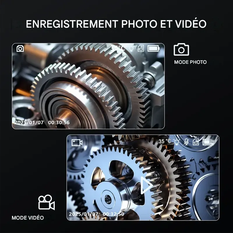 Caméra endoscopique bidirectionnelle SHEKAR 0,33 po x 0,23 po avec carte mémoire 32 Go, endoscope étanche rotatif à 360° avec lumière, caméra serpent articulée, idéale pour l'inspection automobile, mécanique, murale, de véhicules, de canalisations et le bricolage.