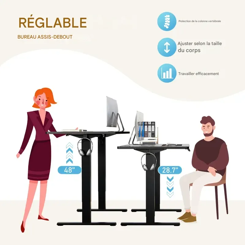 SweetFurniture S - Bureau assis-debout électrique avec position mémorisable, table ergonomique à hauteur réglable avec support métallique en forme de T, postes de travail modernes