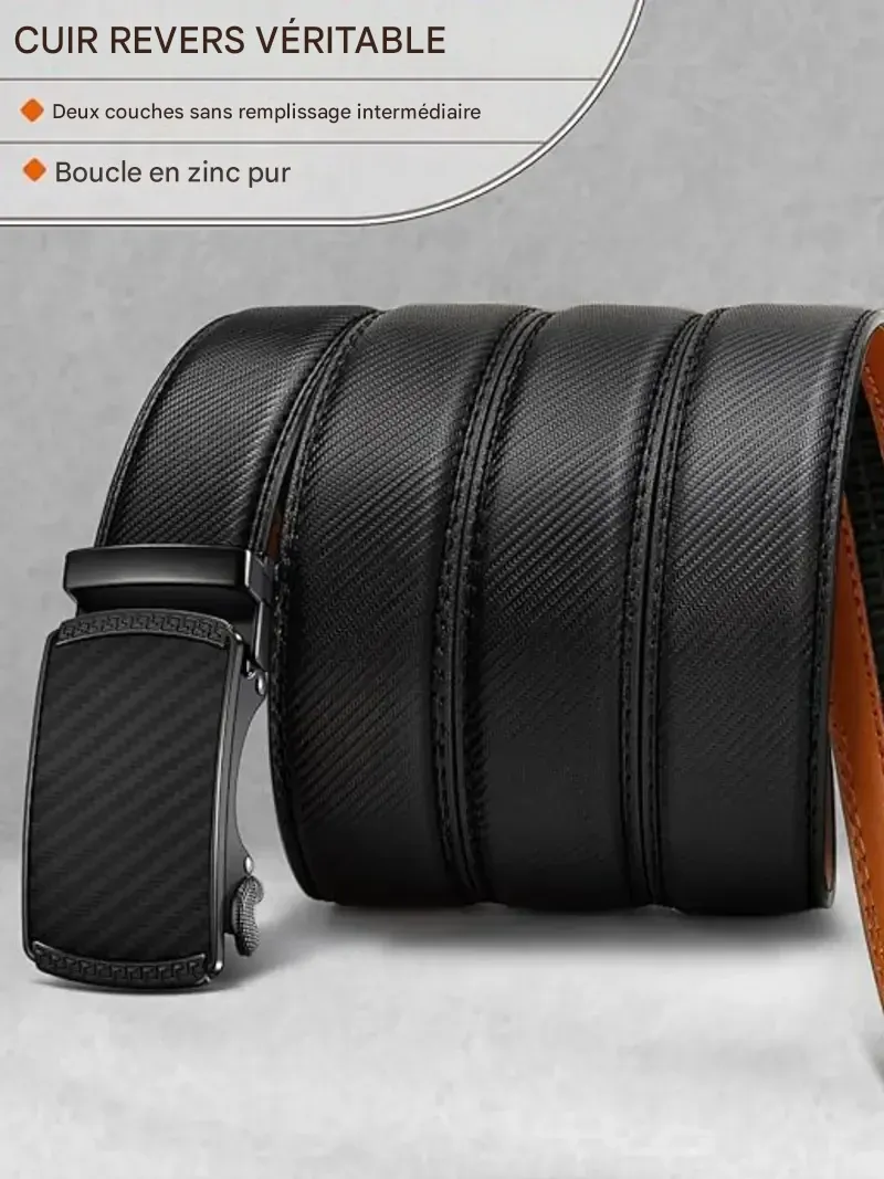 Ceinture à cliquet en cuir pour homme, style décontracté et ajustable (35 mm), ceinture en cuir