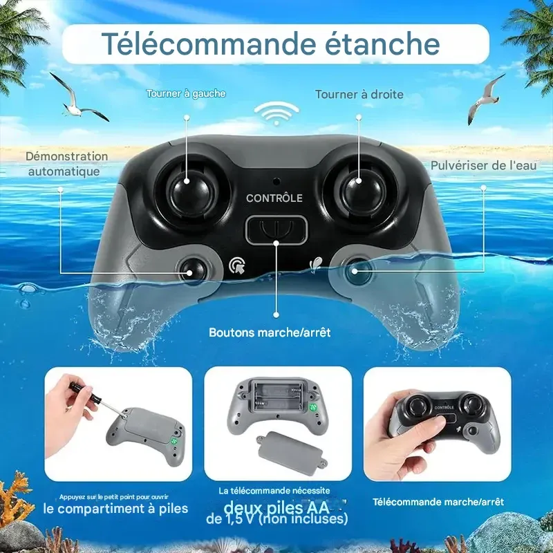 Dinosaure Mosasaure télécommandé, 1 dinosaure électrique rechargeable avec effets lumineux et jets d'eau, jouet pour la piscine, le bain, le lac et la mer