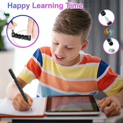 🤣🖊️Stylo magnétique Fidget (14 anneaux magnétiques, 5 recharges, 30 billes, 2 têtes de condensateur)