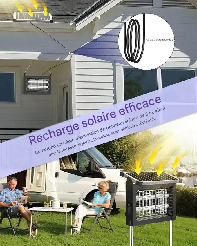 ZeChuan Destructeur d'insectes solaire d'extérieur, destructeur de moustiques étanche à énergie solaire, tue-moustiques électronique