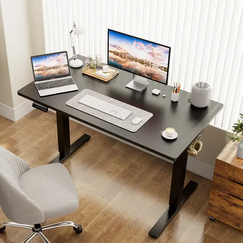 SweetFurniture S - Bureau assis-debout électrique avec position mémorisable, table ergonomique à hauteur réglable avec support métallique en forme de T, postes de travail modernes