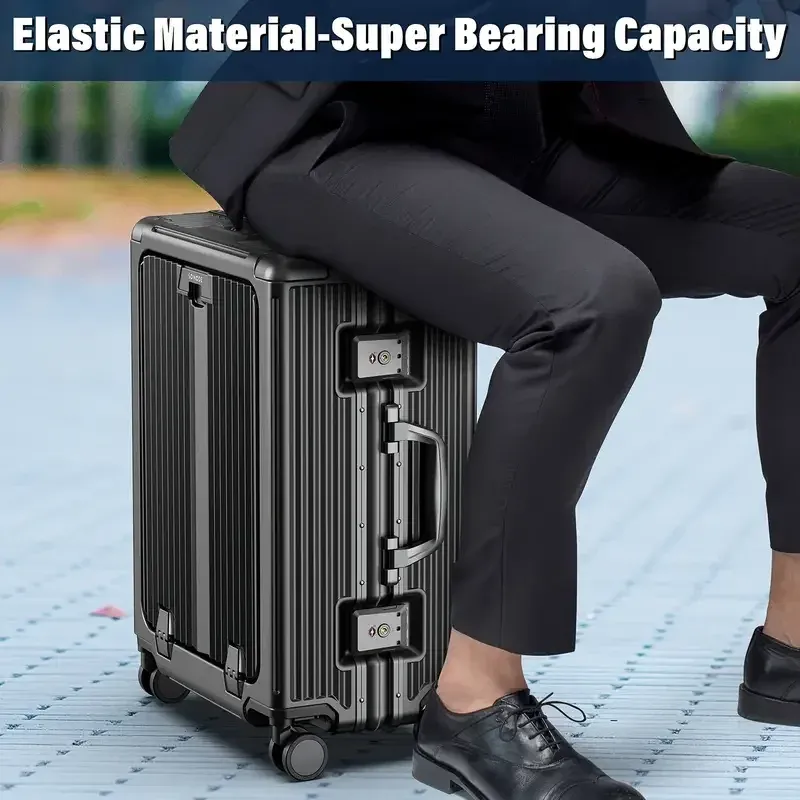 Valise à roulettes rigide de qualité supérieure de 24 pouces - Cadre en aluminium robuste, serrure à combinaison, coque en ABS durable, roulettes à roulement doux et poignée télescopique en aluminium.