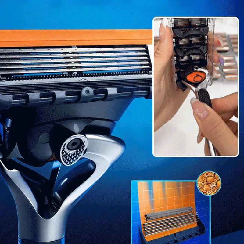 Rasoir de précision multi-lames à changement rapide (1 manche rotatif + 22 lames orange + coffret porte-lames)