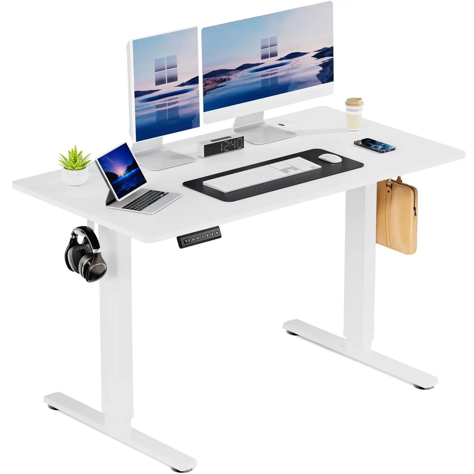 SweetFurniture S - Bureau assis-debout électrique avec position mémorisable, table ergonomique à hauteur réglable avec support métallique en forme de T, postes de travail modernes
