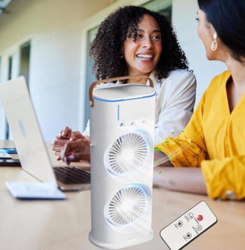 🛒 Ventilateur Portable Double avec Brumisateur – Fraîcheur Instantanée Partout