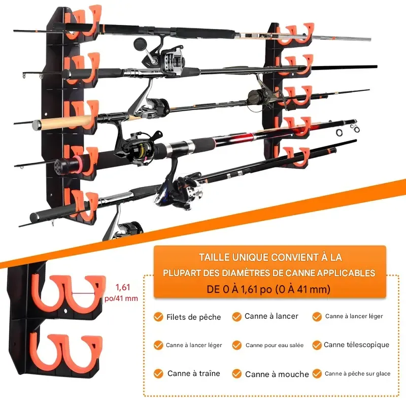 Supports pour cannes à pêche Hikeen, supports pour cannes à pêche pour garage, support mural ou de plafond pouvant contenir 10 cannes