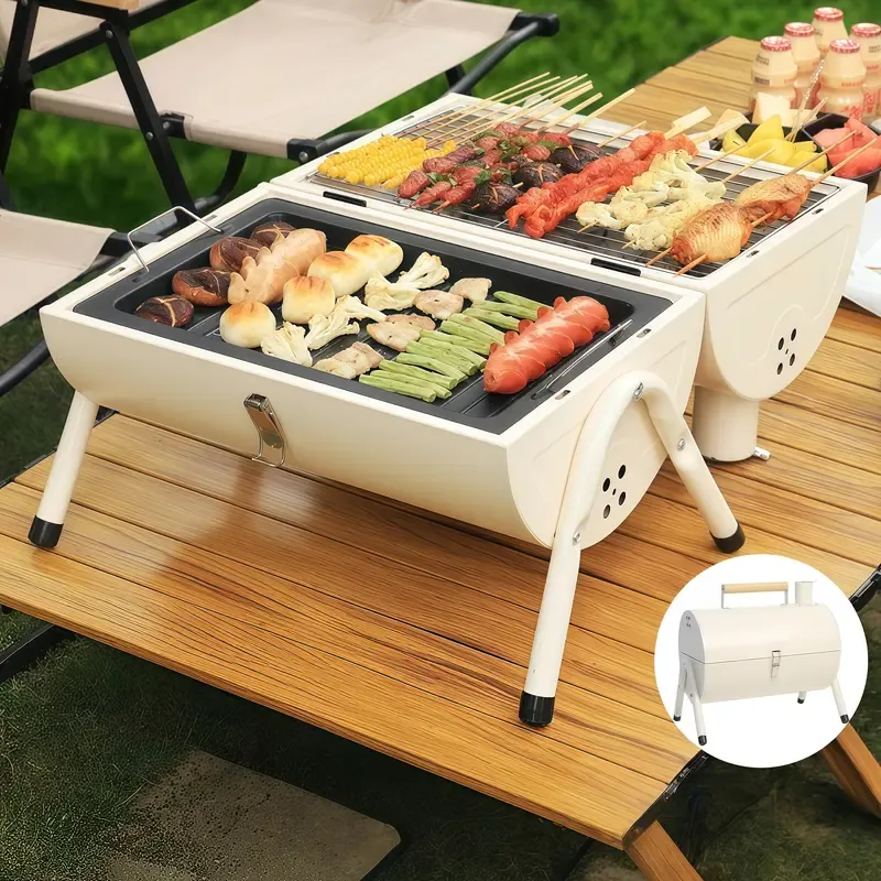 Gril portable double face pour extérieur, gril cylindrique compact, barbecue cylindrique, cuisson double face, idéal pour la cuisine en plein air dans le jardin, le camping, les pique-niques et la plage, gril pour plusieurs personnes, gril à charbon pour la maison, barbecue sans fumée, gril de camping, nouveau modèle robuste