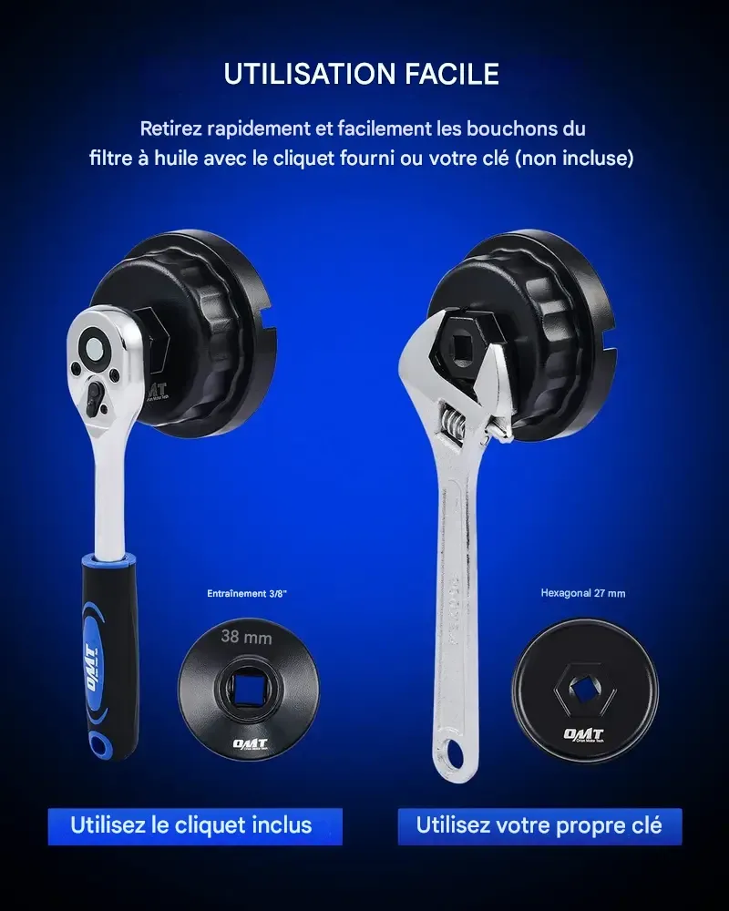 Jeu de 10 douilles Orion Motor Tech pour filtre à huile, profil bas, pour le démontage et la pose du bouchon de filtre à huile (24 mm, 27 mm, 29 mm, 30 mm, 32 mm, 36 mm, 38 mm). Compatible CR-V avec Toyota, VW, BMW et Mercedes. Entretien automobile.