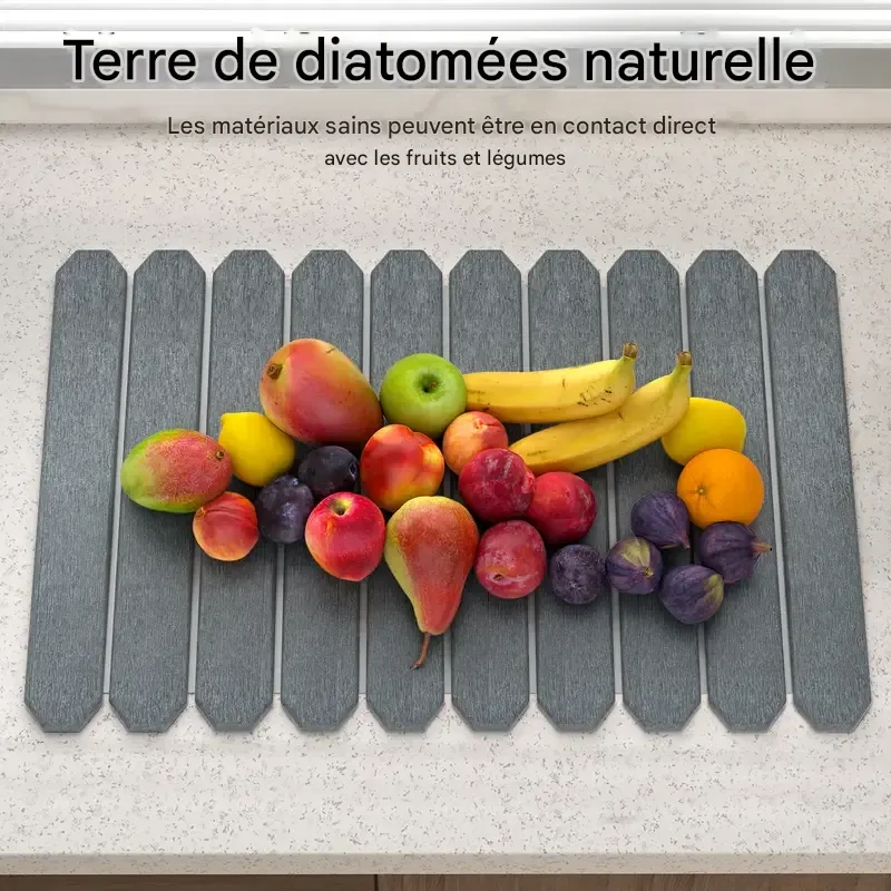 Tapis égouttoir à vaisselle Msercuor en grande pierre (61 x 41 cm), en terre de diatomées, pliable, à drainage rapide, pour plan de travail de cuisine, avec papier de verre et sous-verres antidérapants.