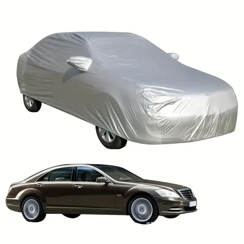 1pc Housse de Voiture Universelle Étanche - Protection Extérieure Contre les UV, Pluie, Poussière et Résistante aux Hautes Températures, Matériau PEVA de Haute Qualité, Protection Toutes Saisons pour Véhicule, Anti-Poussière, Aspect Argenté, Accessoires Auto