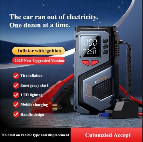 Compresseur d'air portable puissant 6000 mAh, 150 PSI, démarreur de secours, gonflage de pneus de voiture avec booster de batterie, mini pompe à air