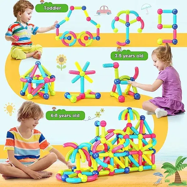 Tuiles de construction magnétiques transparentes Blocs de construction magnétiques 3D Construction 84 pièces Jouets éducatifs pour enfants