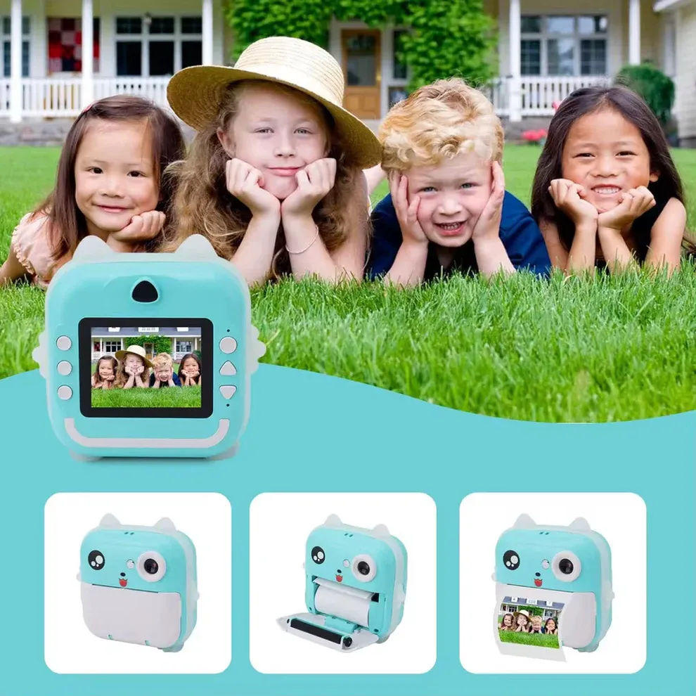 Appareil Photo Instantané pour Enfant – Impression, Vidéo, Jeux, Écran HD, Application Fun Print pour Connecter à un appareil et Personnalisation, 3 Rouleaux Inclus, Oreilles Lumineuses