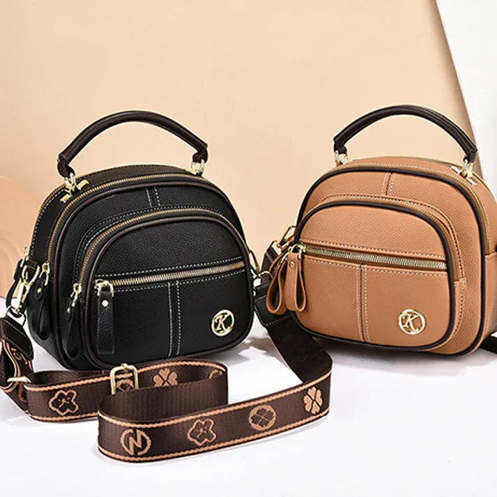 Sac classique multifonctionnel à compartiments, à bandoulière large et réglable, en cuir de PU