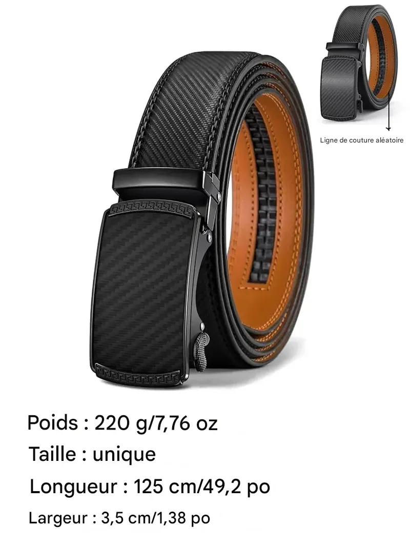 Ceinture à cliquet en cuir pour homme, style décontracté et ajustable (35 mm), ceinture en cuir