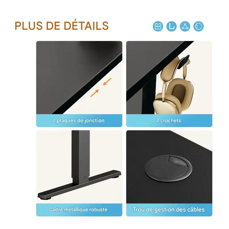SweetFurniture S - Bureau assis-debout électrique avec position mémorisable, table ergonomique à hauteur réglable avec support métallique en forme de T, postes de travail modernes
