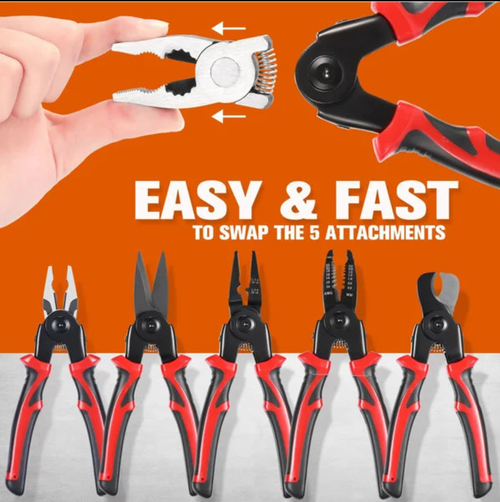 Ensemble d'outils de pinces à tête interchangeable multifonctions 5 en 1