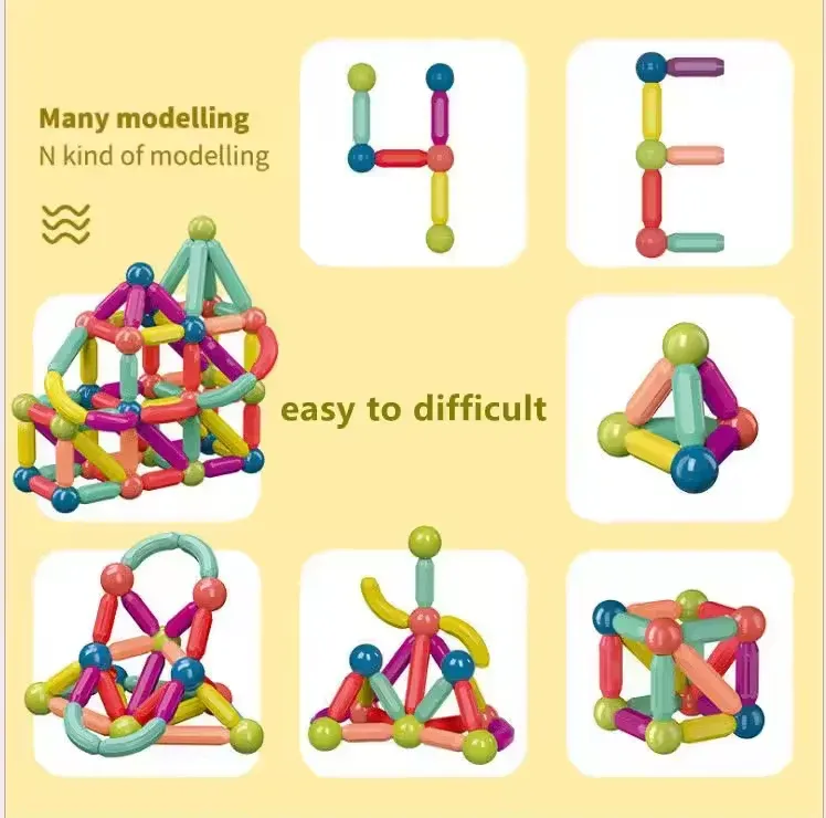 Tuiles de construction magnétiques transparentes Blocs de construction magnétiques 3D Construction 84 pièces Jouets éducatifs pour enfants