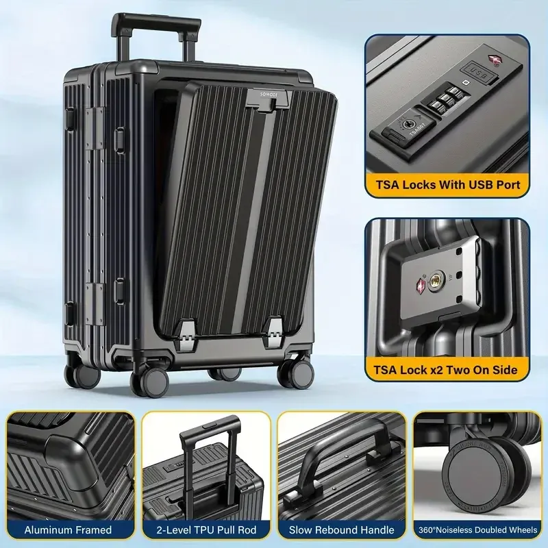 Valise à roulettes rigide de qualité supérieure de 24 pouces - Cadre en aluminium robuste, serrure à combinaison, coque en ABS durable, roulettes à roulement doux et poignée télescopique en aluminium.