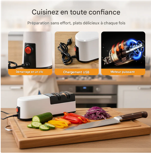 Aiguiseur de Couteaux Électrique avec Technologie USB & Moteur Intelligent ! 🔪 Restaurez le Tranchant en Quelques Secondes