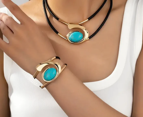 Ensemble Collier & Bracelet Pierre Acrylique Bohème - Design Vintage Léger et Élégant, Cadeau Parfait pour les Amatrices de Mode 👒📦