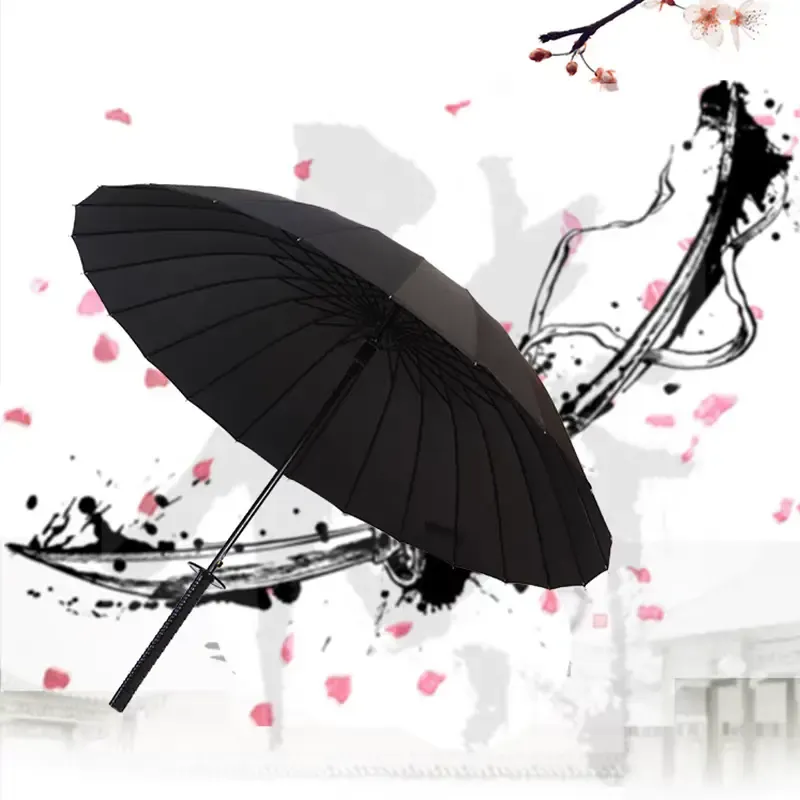 Parapluie de samouraï DKD en acier, coupe-vent, semi-automatique, style ninja, cadeau de Pâques idéal (24 baleines)