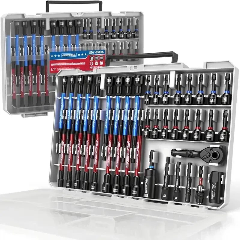 Coffret de tournevis à percussion magnétiques, 80 ou 41 pièces, métrique et SAE avec adaptateurs de douilles, porte-embouts, tournevis à oreilles, douilles universelles, rallonge à dégagement rapide, coffret de tournevis Power Bits, cadeau de Noël