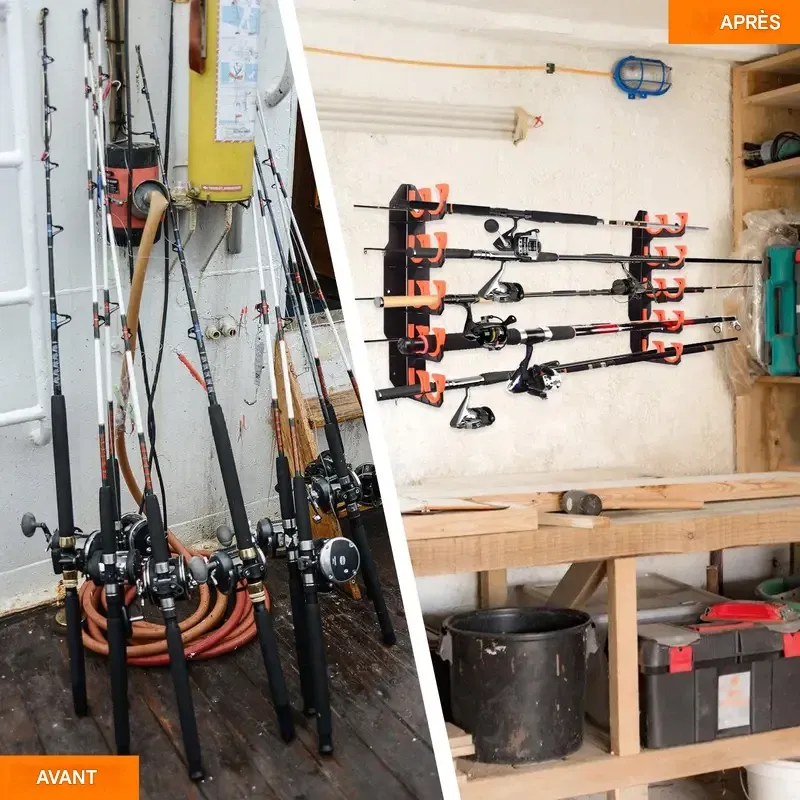 Supports pour cannes à pêche Hikeen, supports pour cannes à pêche pour garage, support mural ou de plafond pouvant contenir 10 cannes