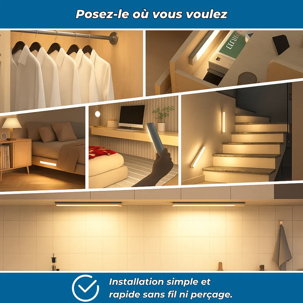 LumiFlex – Éclairage LED  sans fil avec détecteur de mouvement intégré