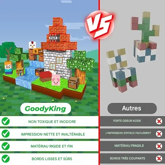 Blocs magnétiques - 100 pièces de blocs de construction magnétiques, tuiles magnétiques à empiler, ensemble de construction de monde magnétique, jouets sensoriels STEM Montessori, blocs magnétiques, cubes, créativité, amusement en plein air, blocs magnétiques Minecraft