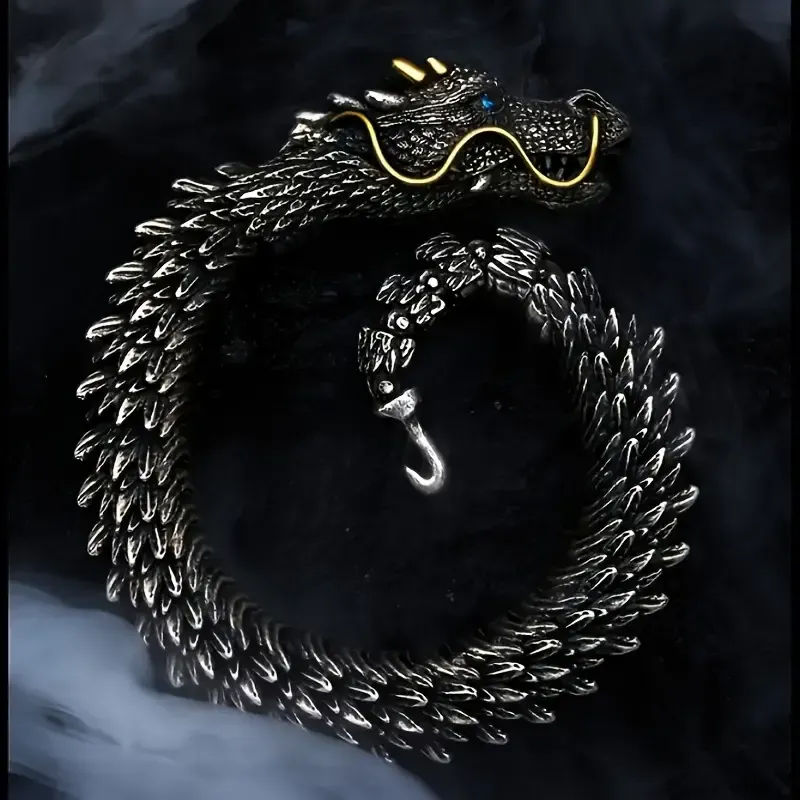 nouveau bracelet dragon chinois rétro plaqué argent personnalité dominatrice bracelet en os de dragon accessoires de personnalité tendance pour hommes