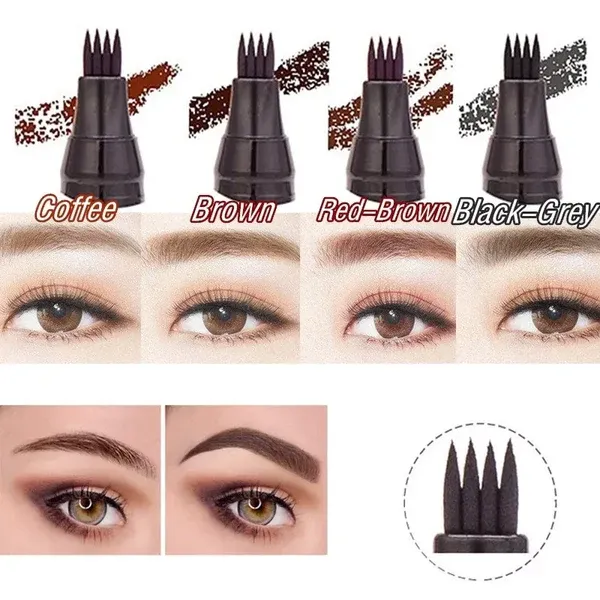 Crayon à sourcils liquide 3 couleurs, étanche, 4 pointes fourchues, longue durée, marron foncé, naturel