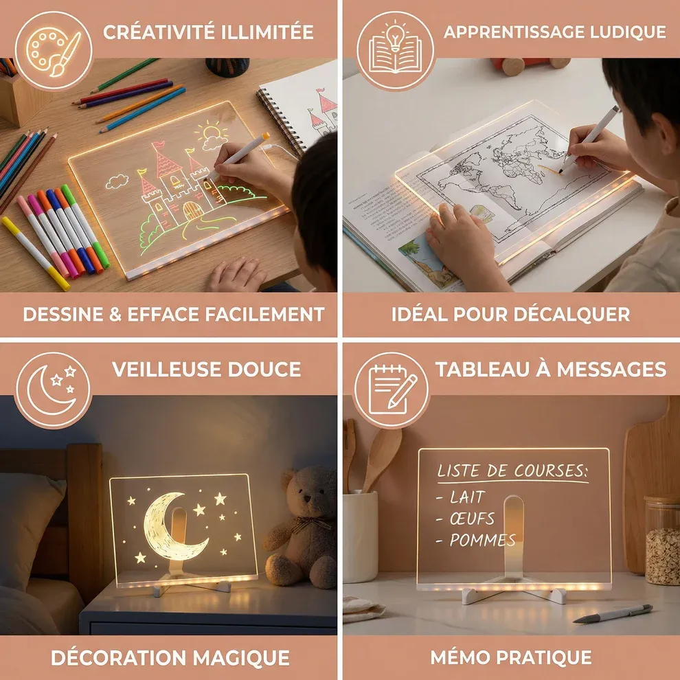 Planche à dessin lumineuse à LED pour enfants
