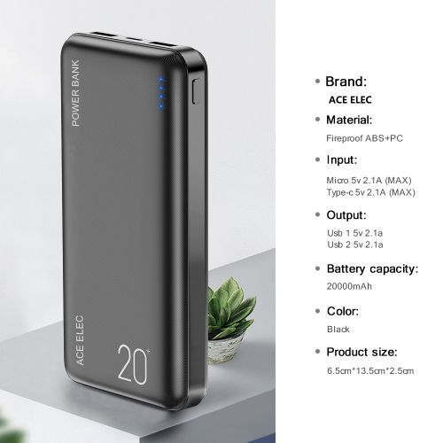 Chargeur rapide portable ultra-fin Ace Elec Power Banks 20000 mAh