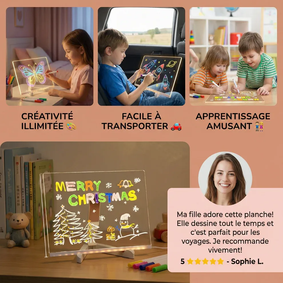 Planche à dessin lumineuse à LED pour enfants
