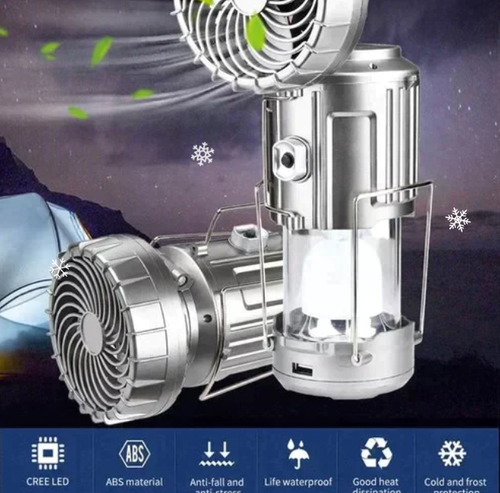 Ventilateur électrique portable extensible à batterie solaire au lithium + lampe de secours