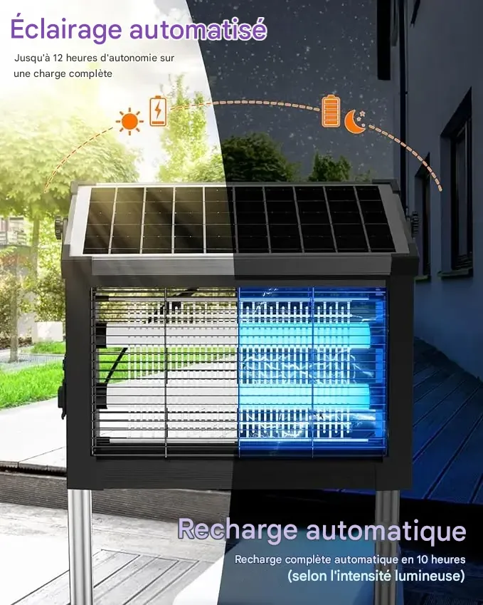 ZeChuan Destructeur d'insectes solaire d'extérieur, destructeur de moustiques étanche à énergie solaire, tue-moustiques électronique